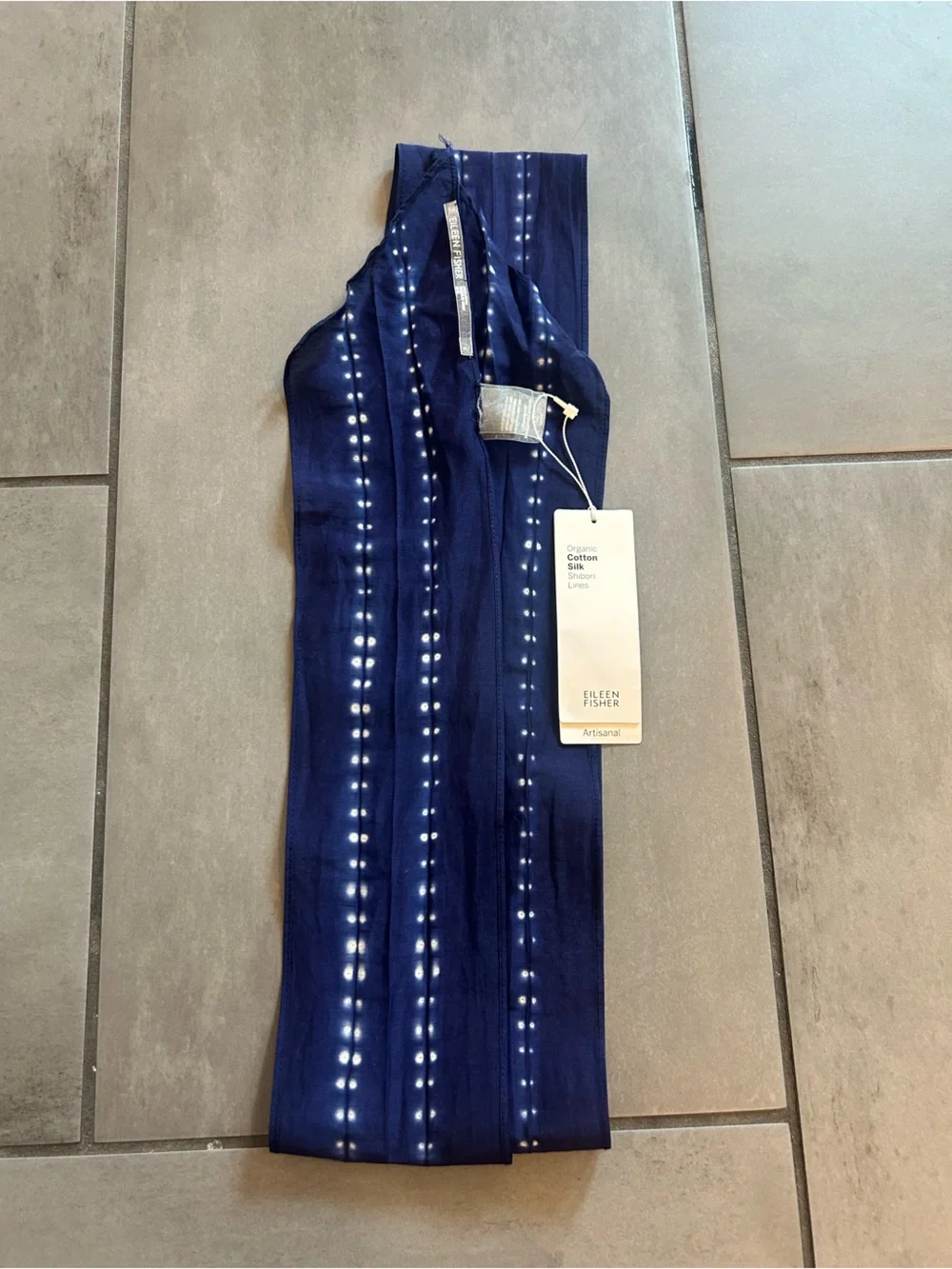 Eileen Fisher Organic Cotton Silk Shibori Lines Skinny Scarf — Slate Lake